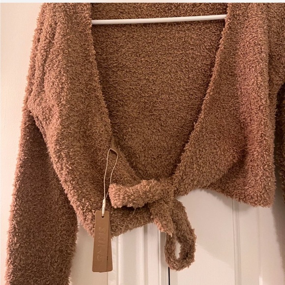 Skims - lounge teddy wrap sweater + wide leg pants in Camel - Picture 4 of 5